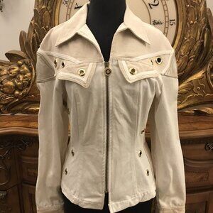 Cache Vintage Jkt White Denim Jeans Eyelets Cuffs Metallic accents S. 1980's.WTC